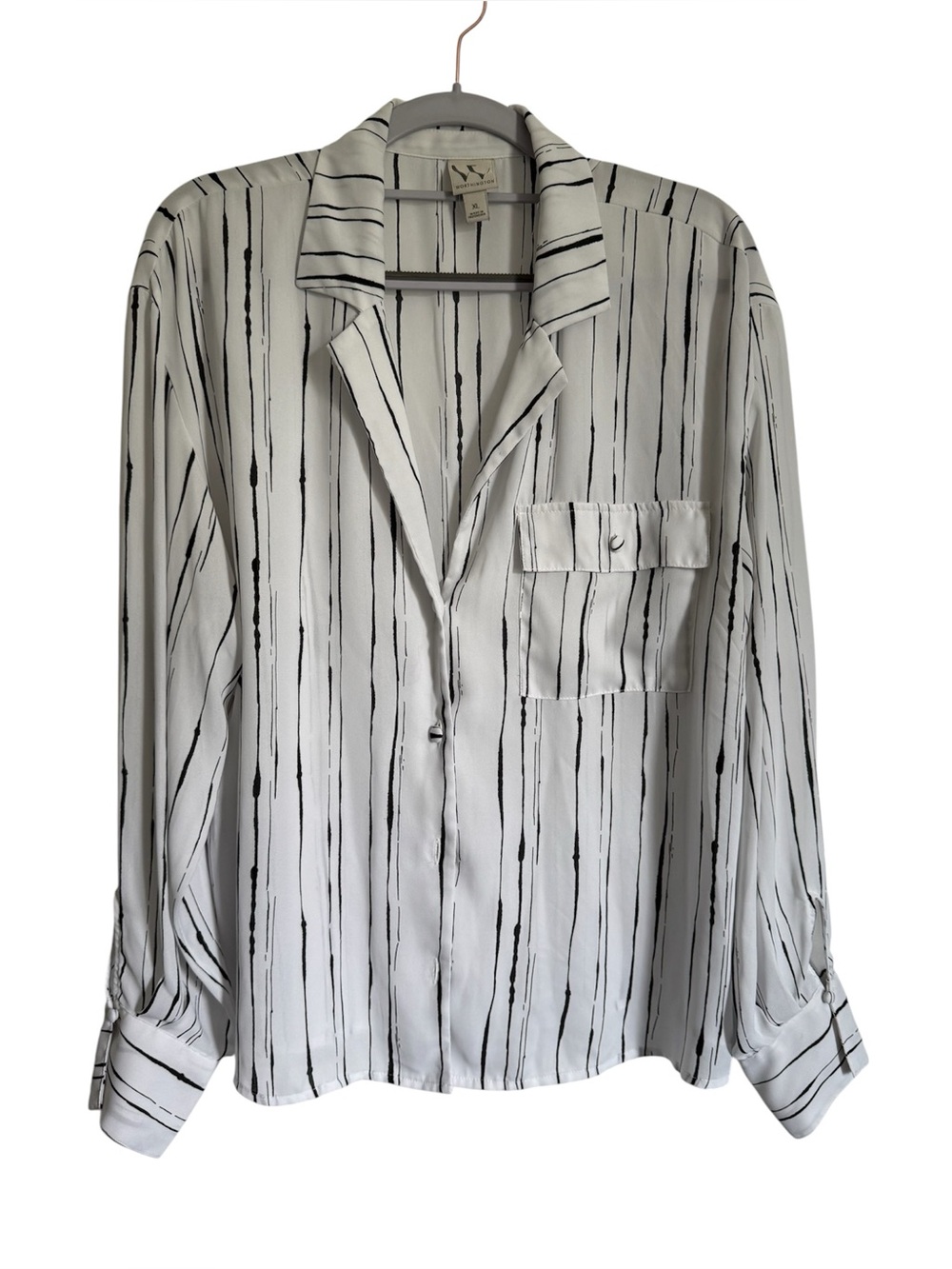 Worthington White and Black Vertical Stripe Button-Down Shirt